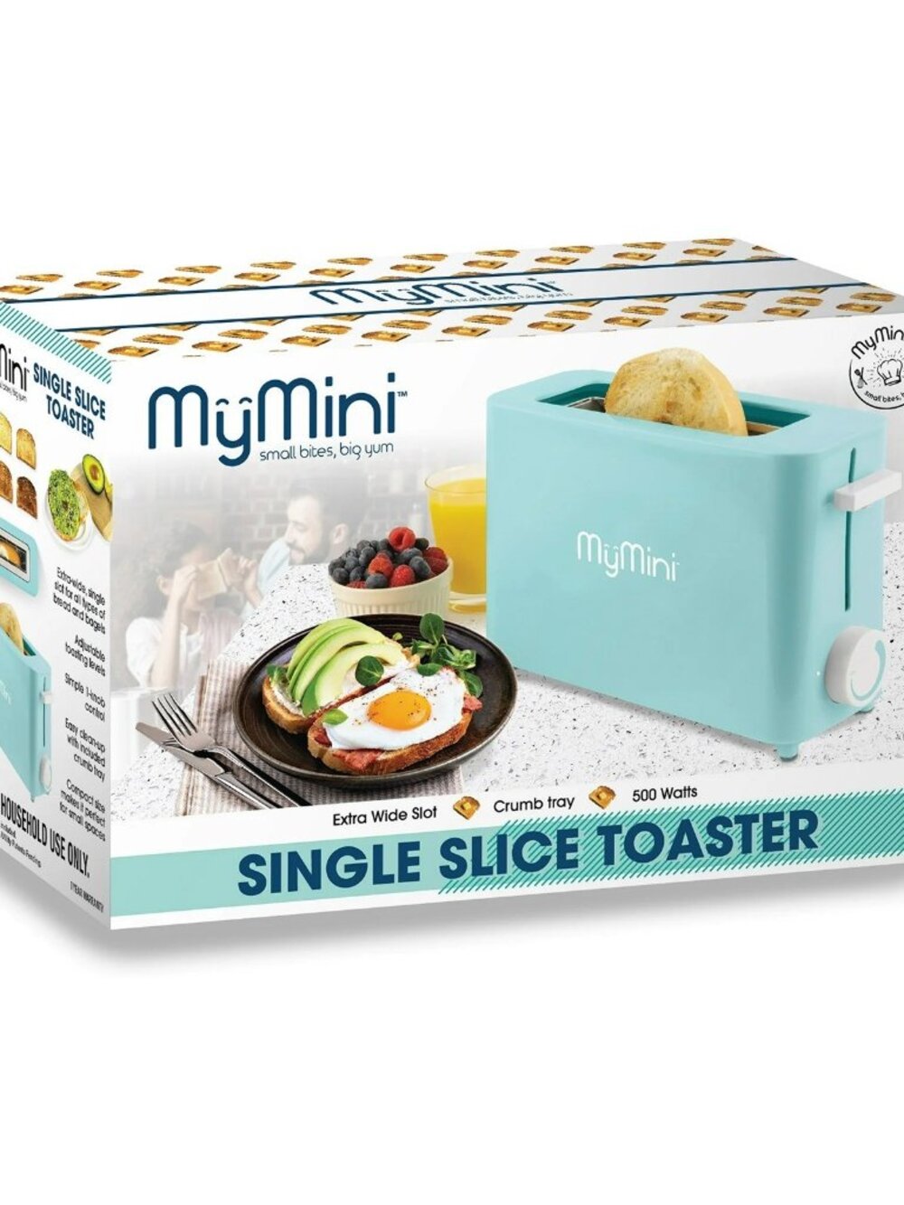 MyMini Single Slice Toaster – Aqua | Compact Single Slot, 500W, Retro Style
